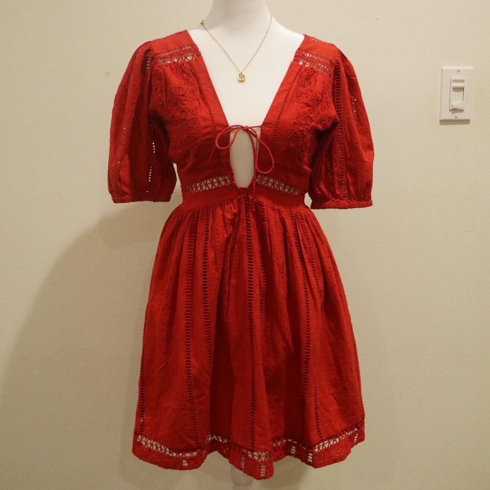 Urban Outfitters Marlee Eyelet Puff Sleeve Mini Dress